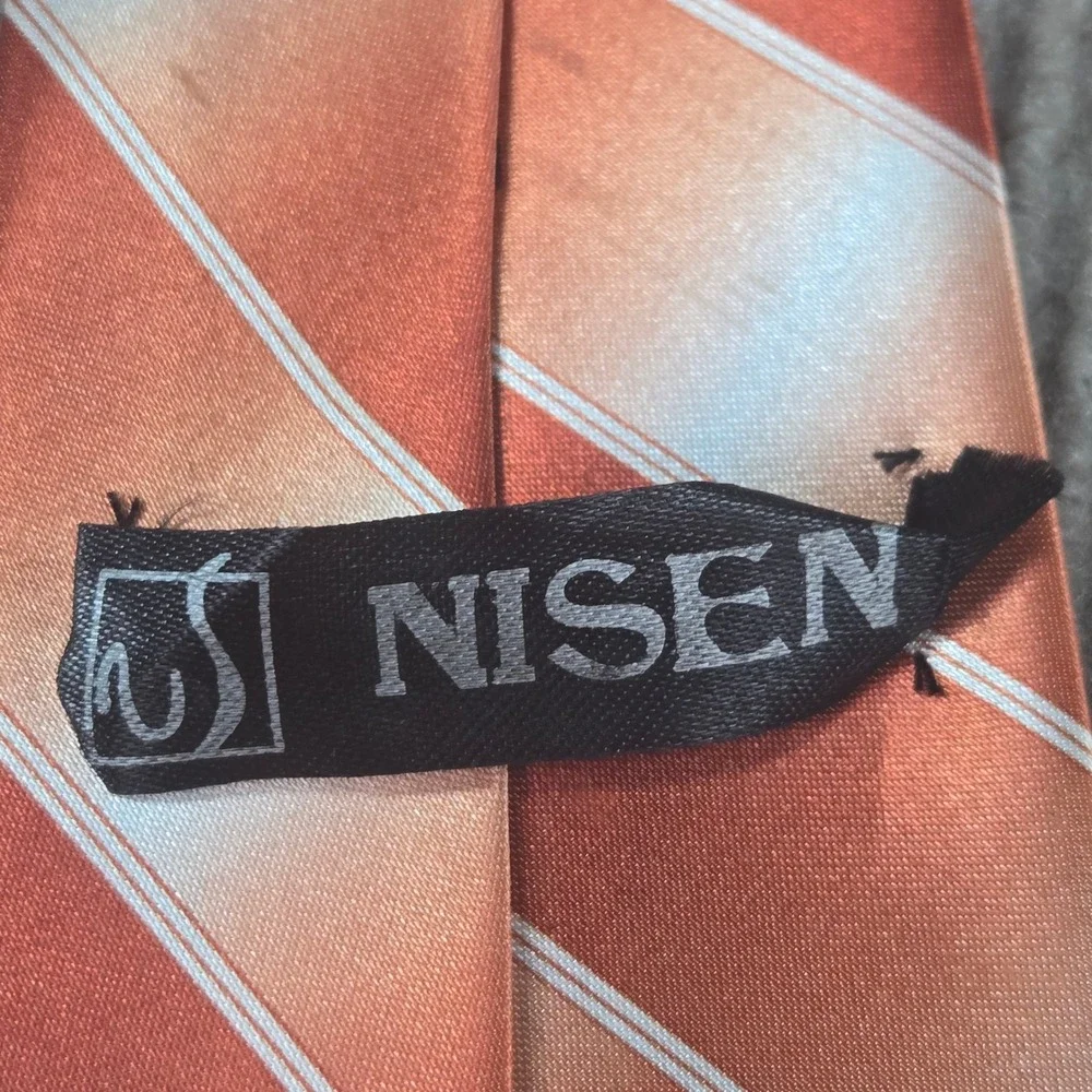 Nisen Mens Orange Gradient Striped Classic Silk Like Necktie